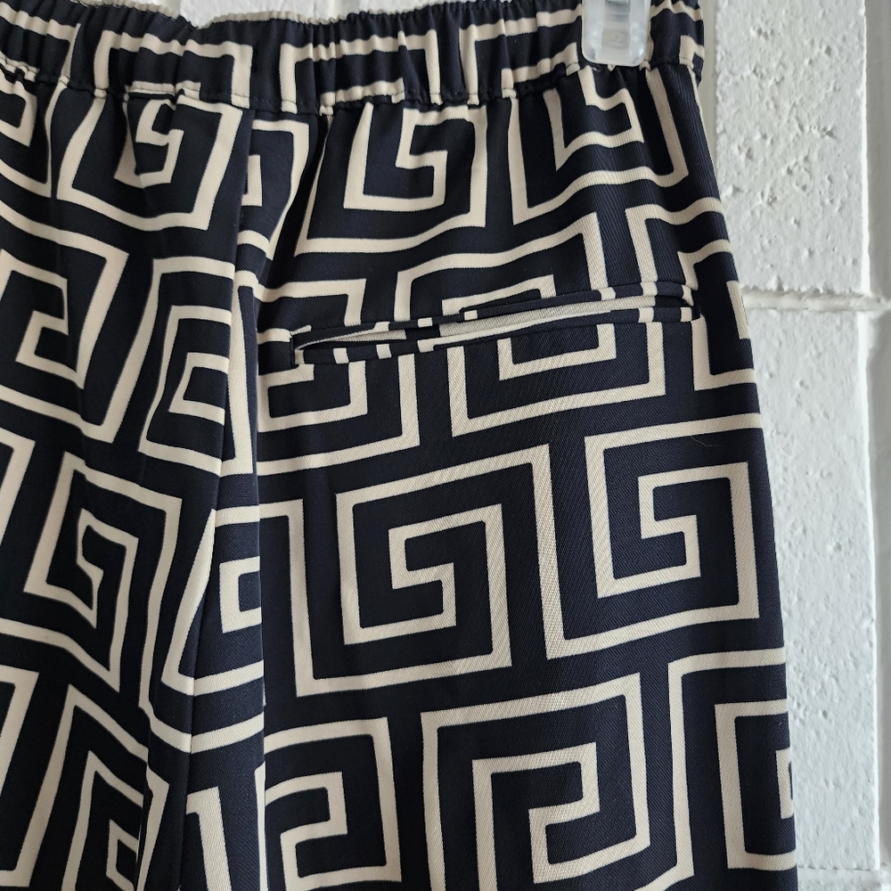 Weekday Wide Leg Geometric Pants Black & Tan Roman Print - Picture 4 of 10